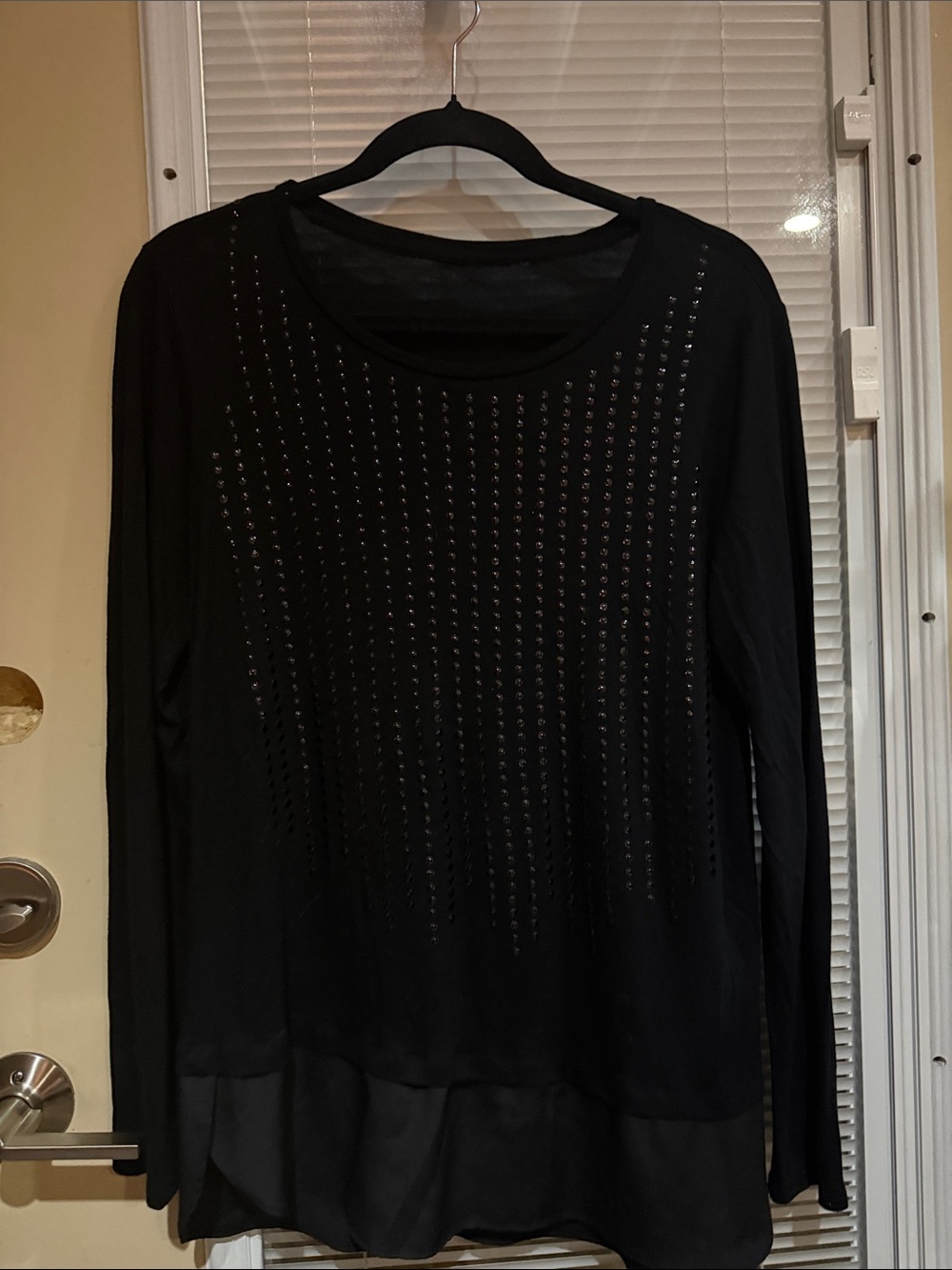 Black Long Sleeve Studded Women's Top